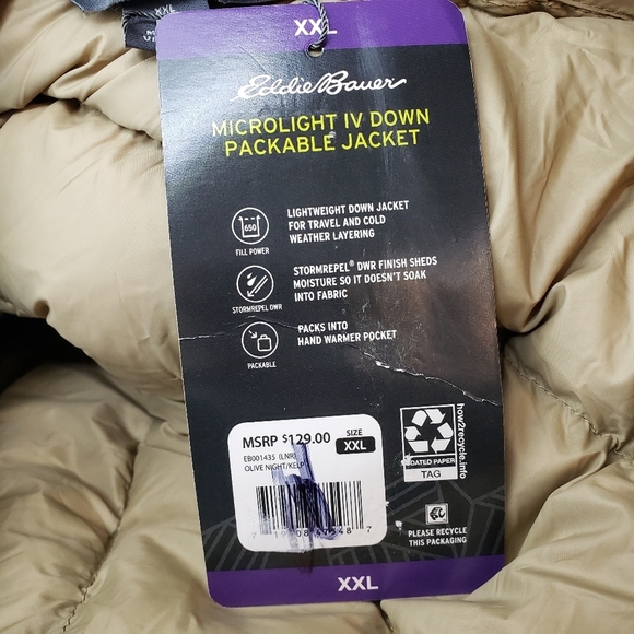 Eddie Bauer Mens Size XXL Microlight IV Down Army Green Packable Jacket NWT - Picture 8 of 9